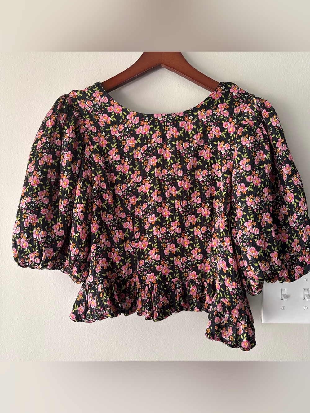 by TiMo Floral Puff Sleeve Peplum Top Anthropologie Brand
